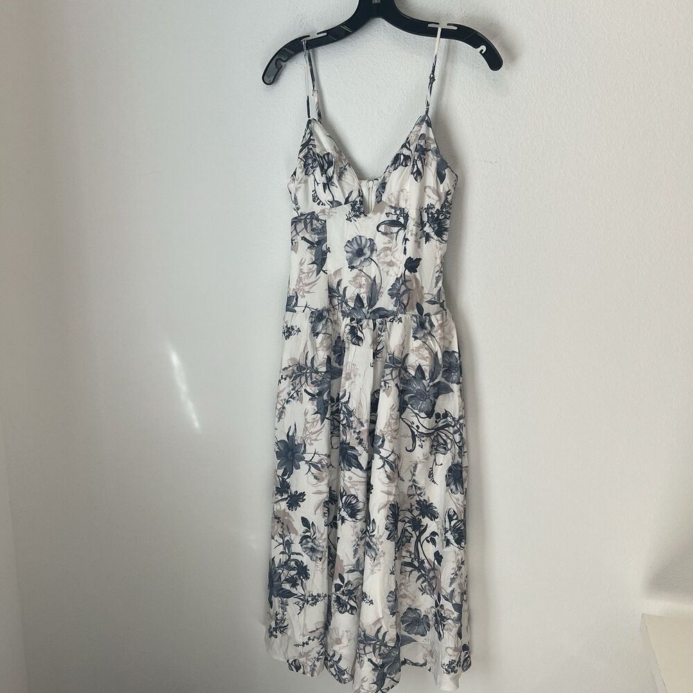 Storia Women’s Midi Floral Dress Small Deep V Summer Party Princess Cut Cottage